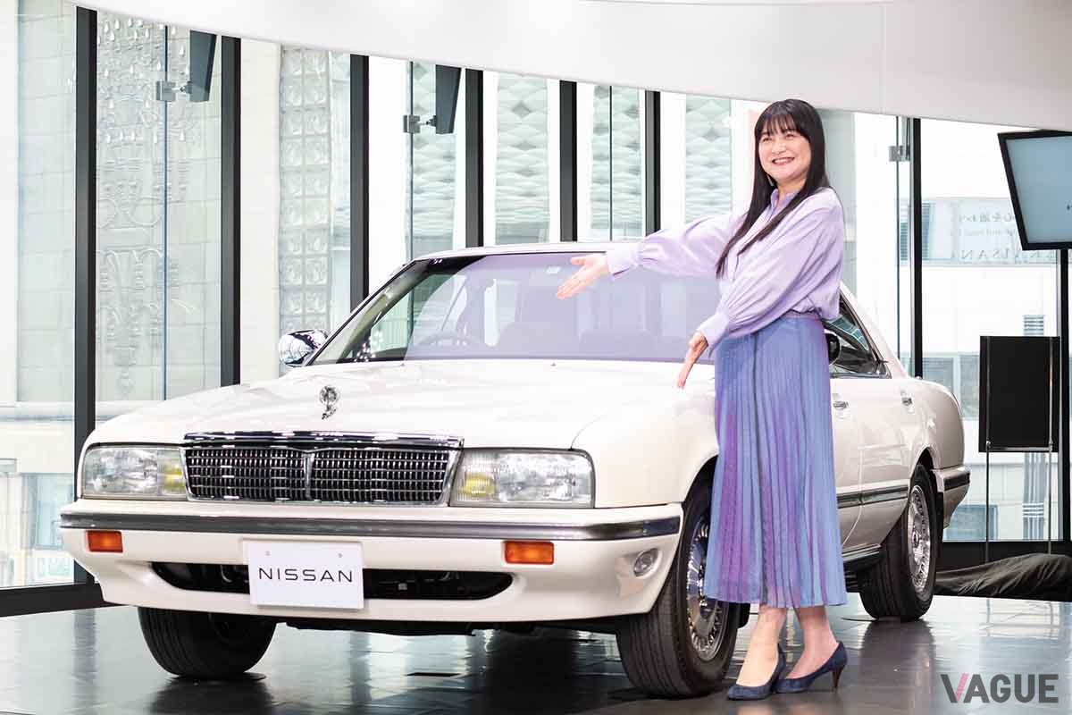 レストアされて新車同様に生まれ変わった女優伊藤かずえさんの愛車、日産初代「シーマ」