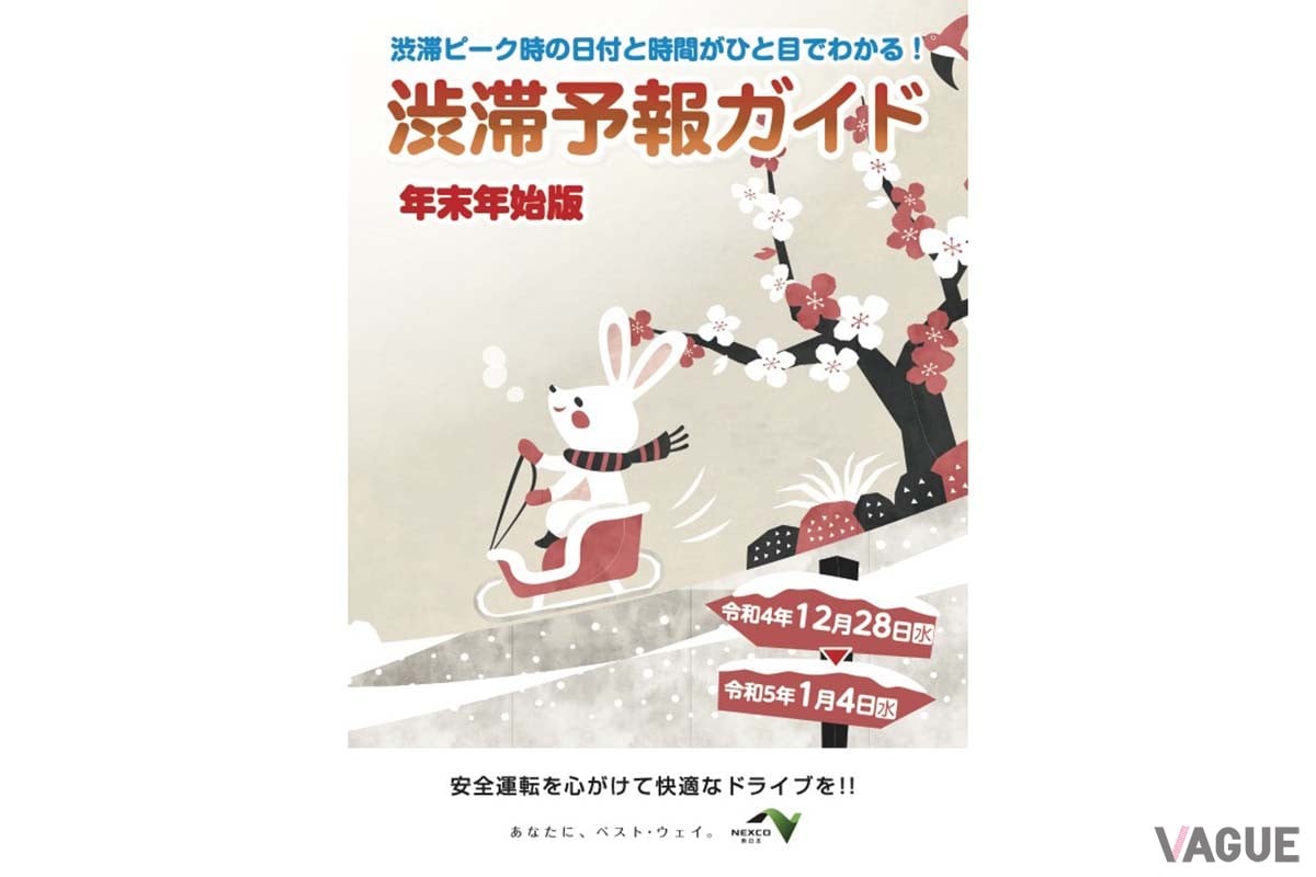 NEXCO東日本の「渋滞予報ガイド」2022−2023年年末年始版。2022年12月28日から翌1月4日までの渋滞予報が記載されている