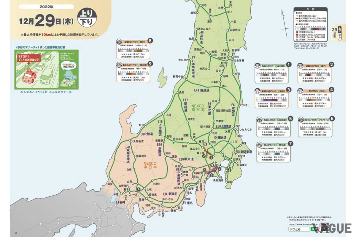 NEXCO東日本の「渋滞予報ガイド」2022−2023年年末年始版　12/29の予測