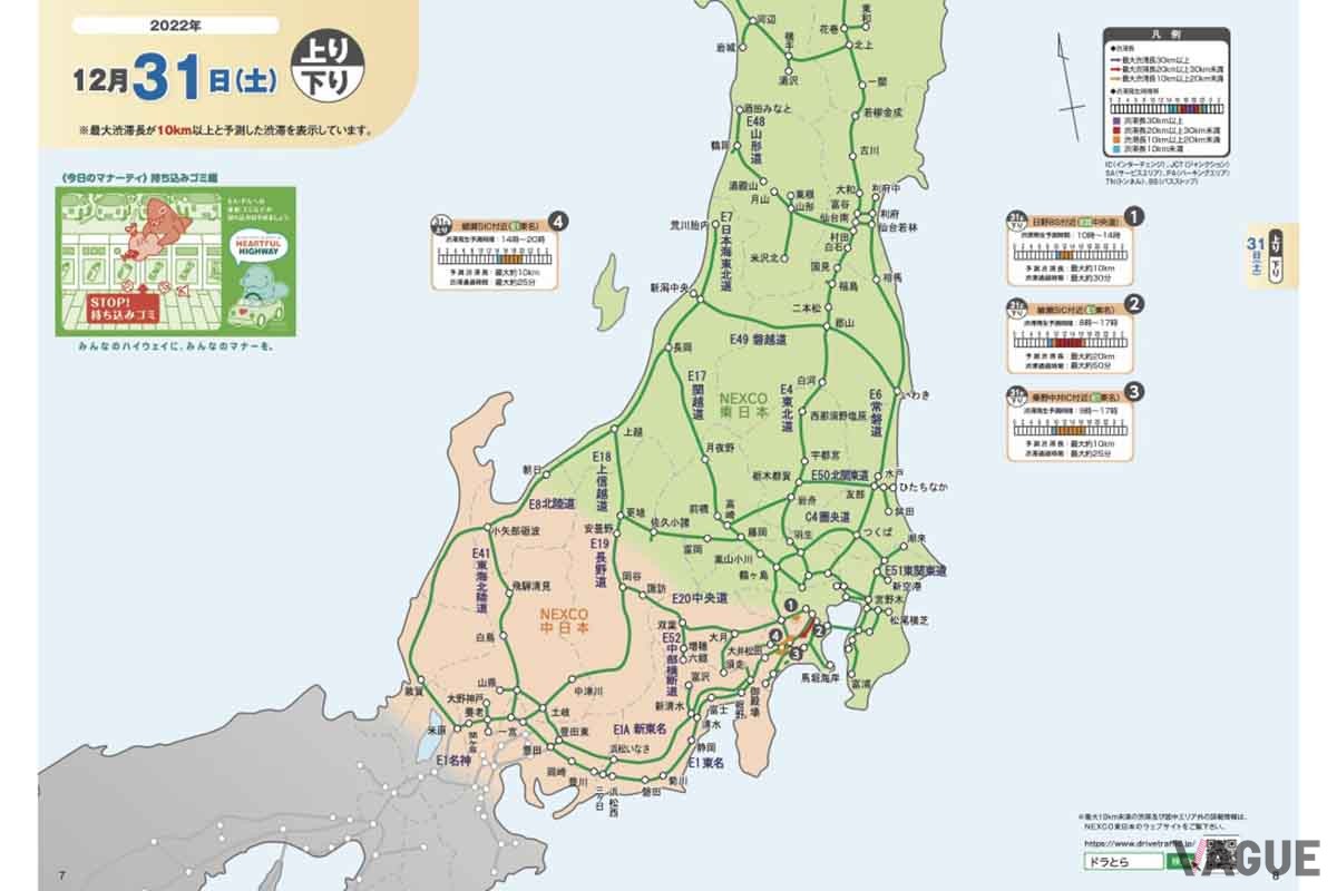 NEXCO東日本の「渋滞予報ガイド」2022−2023年年末年始版　12/31の予測