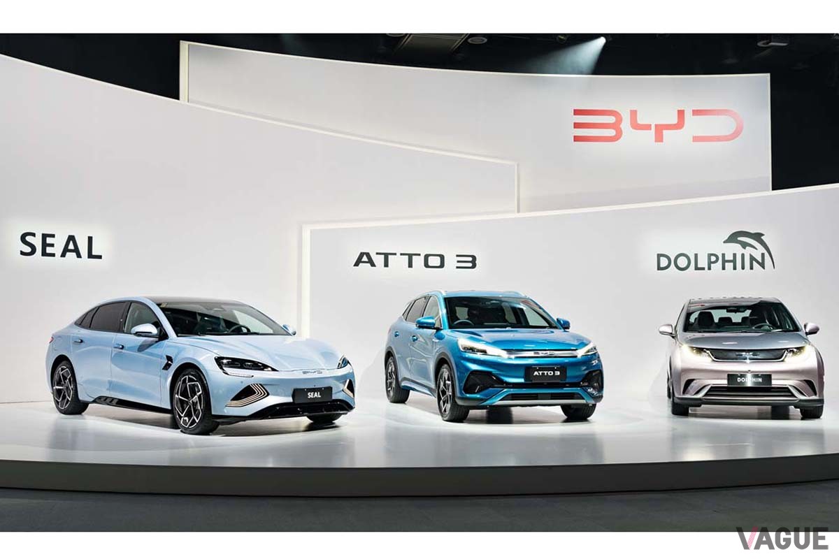BYDジャパンがラインナップを予定する「ATTO 3（アットスリー）」、「SEAL（シール）」、「DOLPHIN（ドルフィン）」の3車種