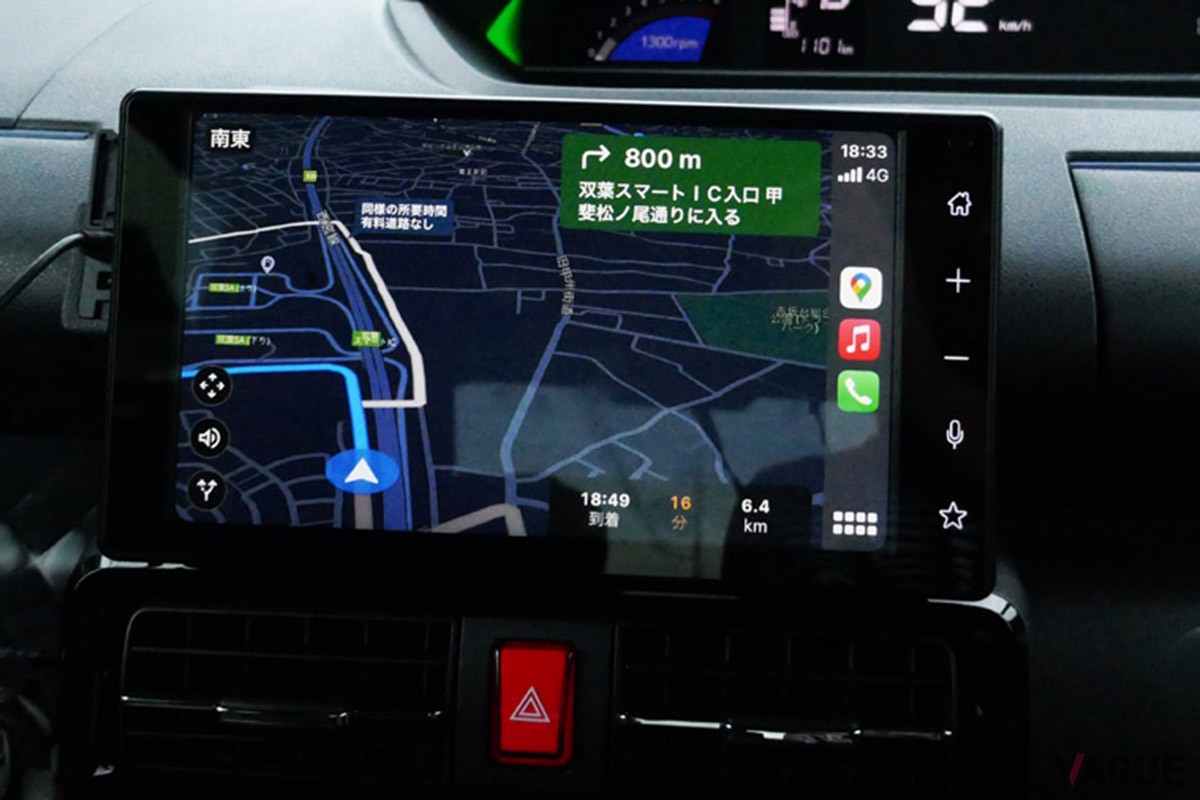 ダイハツ「タント」のディスプレイオーディオでApple CarPlayの下、Googleマップを展開。市街地で狭い道を走る傾向は相変わらず