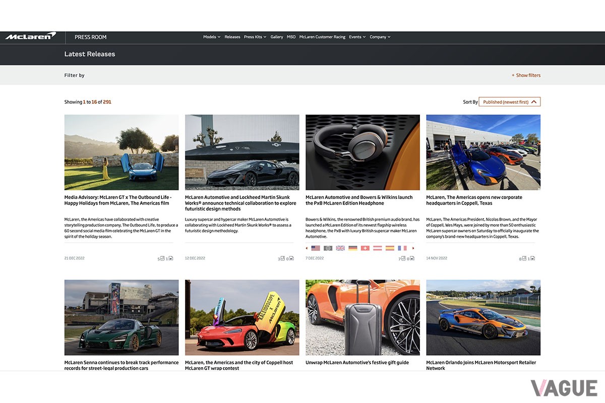 こちらがマクラーレンのアメリカ向けプレスサイト。今回の発表がしっかり表示されるが、他の国向けのページには表示がない