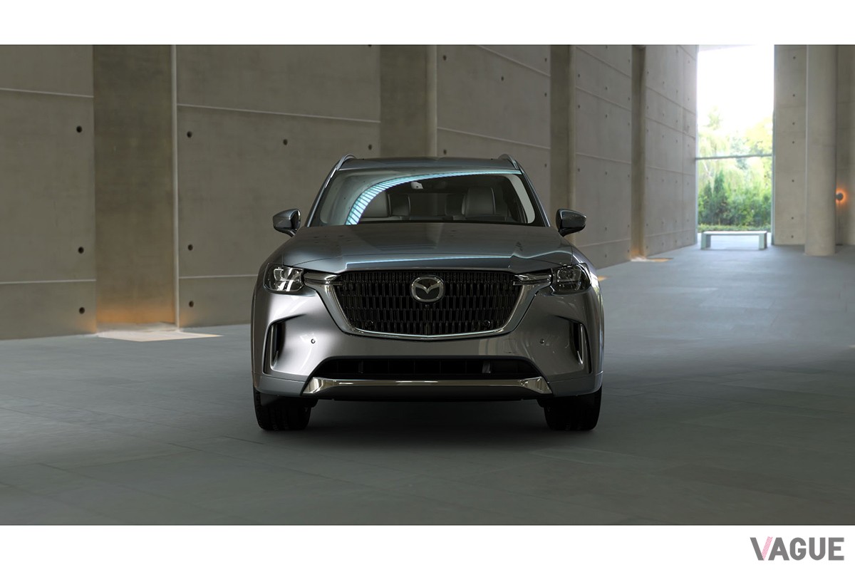 マシーングレープレミアムメタリックに塗られたマツダ「CX-90」
