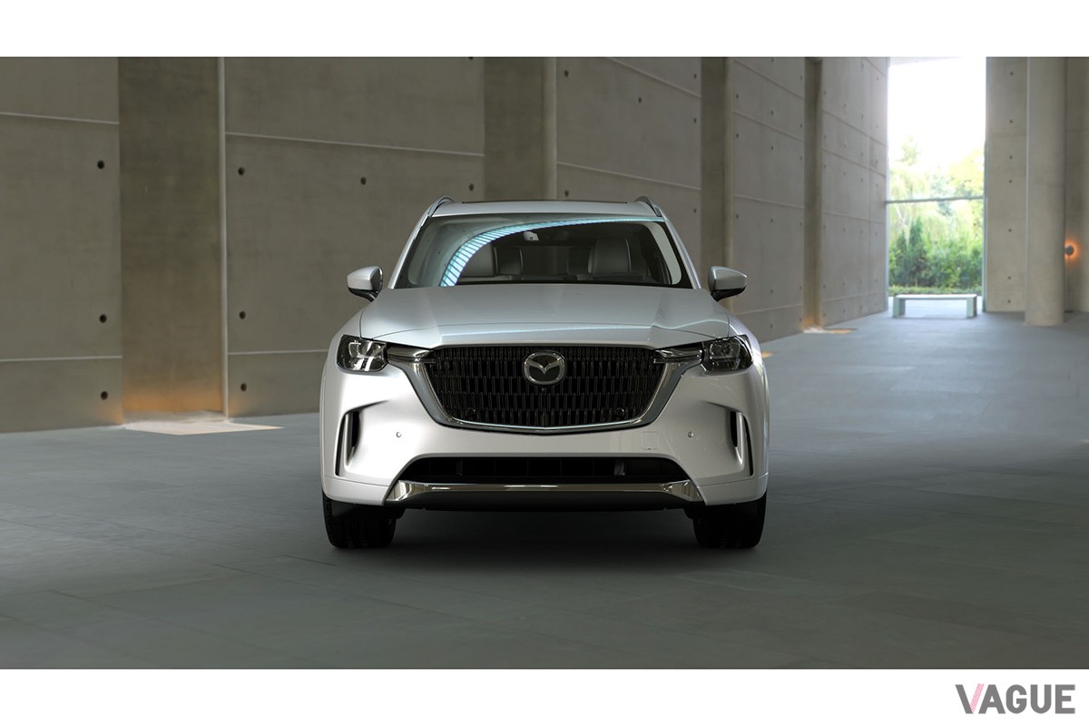 ロジウムホワイトプレミアムメタリックに塗られたマツダ「CX-90」