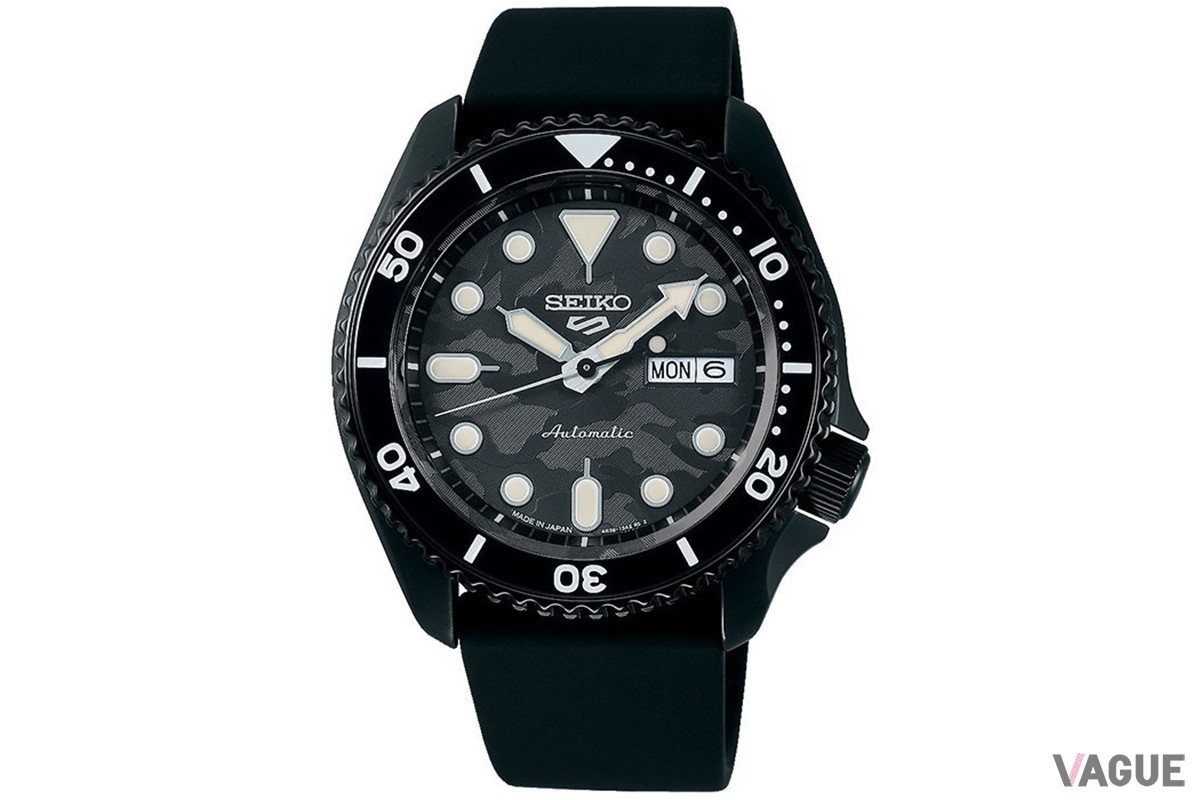 ブラックカモ柄にストリートの雰囲気を漂わせる「Seiko5 Sport」堀米選手特別モデル