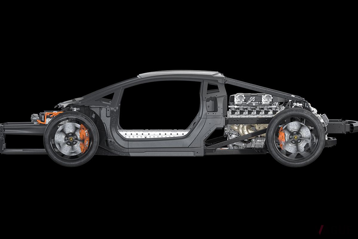 まもなく世界初公開予定のランボルギーニ新型PHEVスーパーカー「LB744（コードネーム）」のシャシ