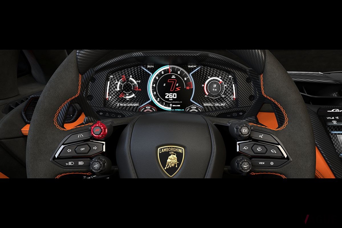 まもなく世界初公開予定のランボルギーニ新型PHEVスーパーカー「LB744（コードネーム）」のコックピット画像