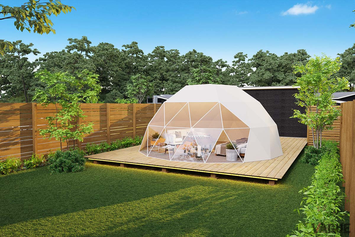 ドーム型テントは、少人数向けの「2ベッドタイプ」と家族連れやグループ旅行におすすめの「4ベッドタイプ」、そして、愛犬といっしょに泊まれる専用ドッグランつきの「ドッグタイプ」を用意