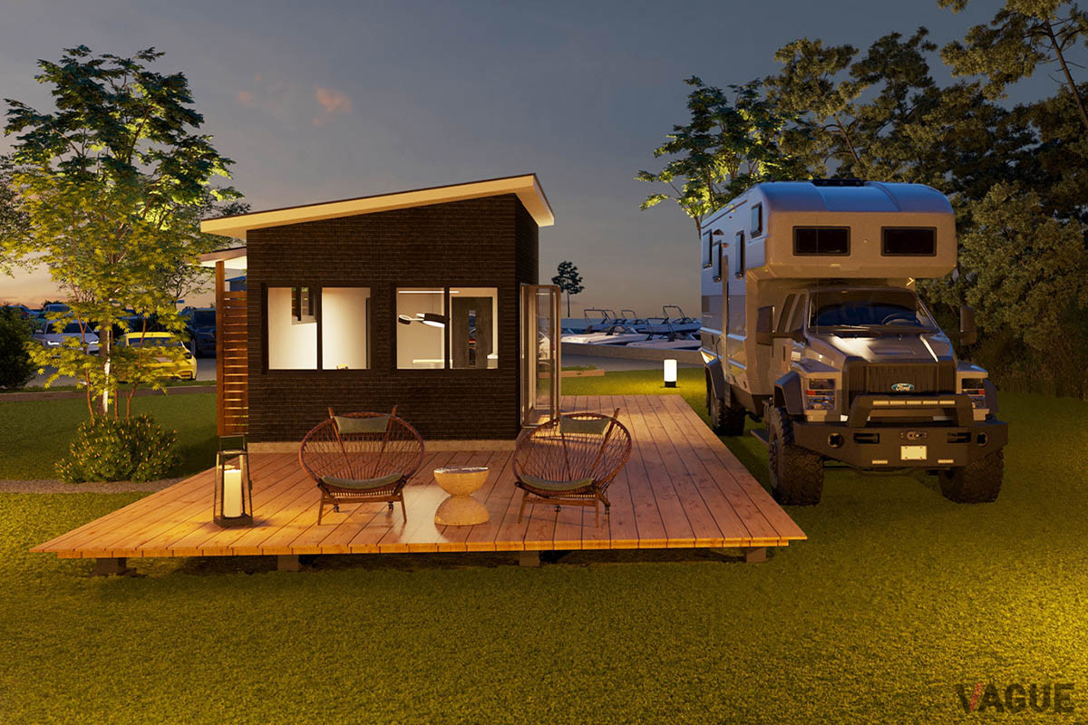 高規格RVパークは、天然温泉の露天風呂、全天候型BBQスペース、トイレなどを完備