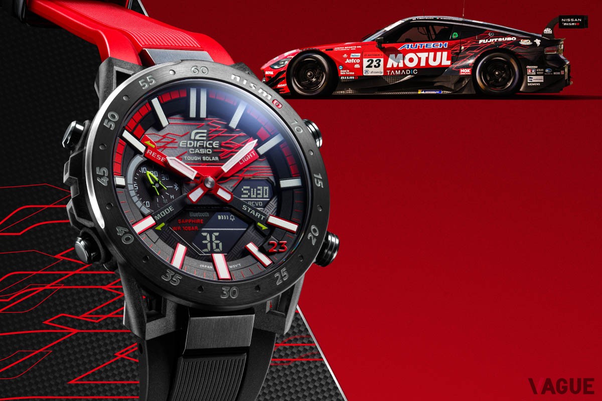 ダイヤルを彩るレッドは、NISMOレッドに色調を合わせて特別に開発したもの