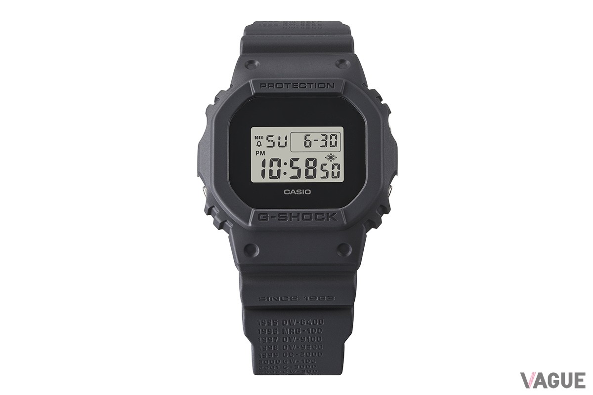 90年代のG-SHOCKブームの火付け役ともなったDW-5600Cがベースの「DWE-5657RE-1JR」。高輝度のLEDバックライト“スーパーイルミネーター”を搭載した、新開発のモジュールにより約5年の電池寿命を実現している