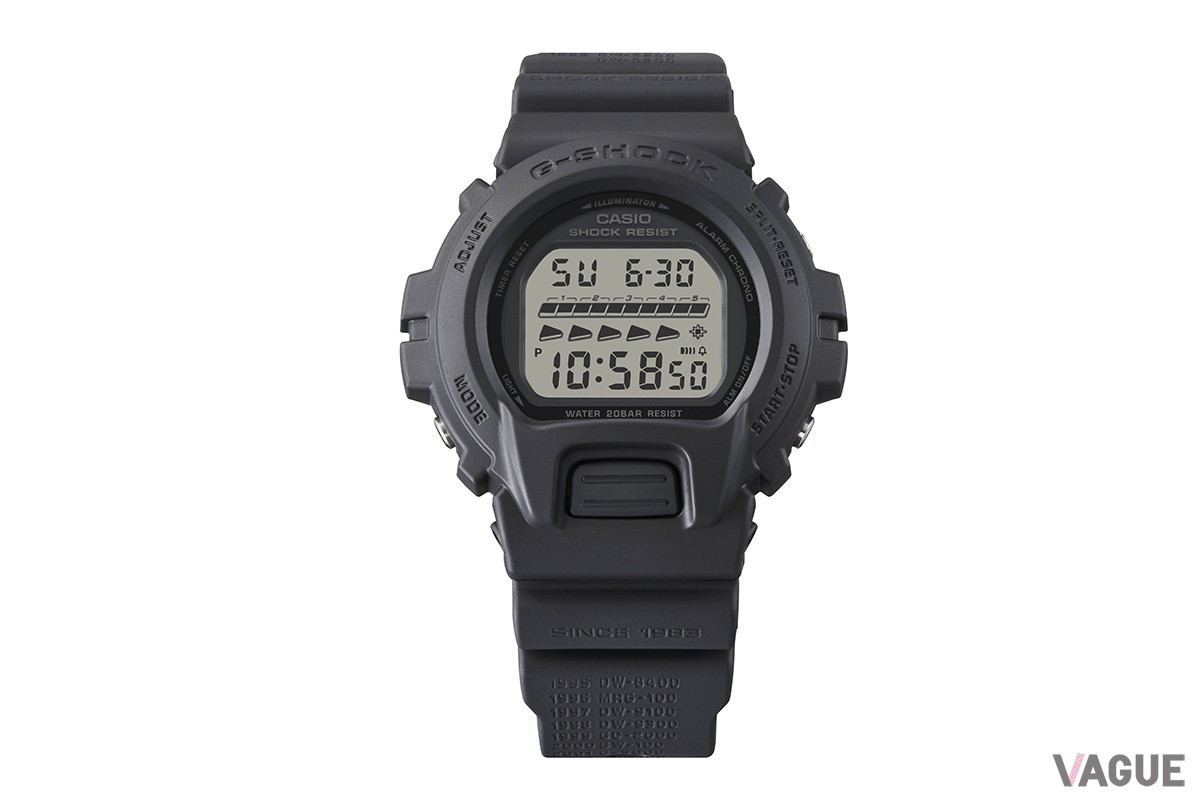G-SHOCK初のバックライト搭載モデルであるDW-6600がモチーフとなった「DW-6640RE-1JR」。フロントのボタンを押すと、40周年のアニバーサリーロゴが浮かび上がる