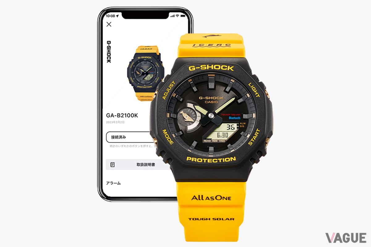モバイルリンク機能を備えた「GA-B2100K」は、専用アプリの「CASIO WATCHES」によって自動時刻修正や、約300都市のワールドタイム設定が可能。時計の操作によってスマートフォンを探す（音を鳴らす）、携帯電話探索機能を使うこともできる