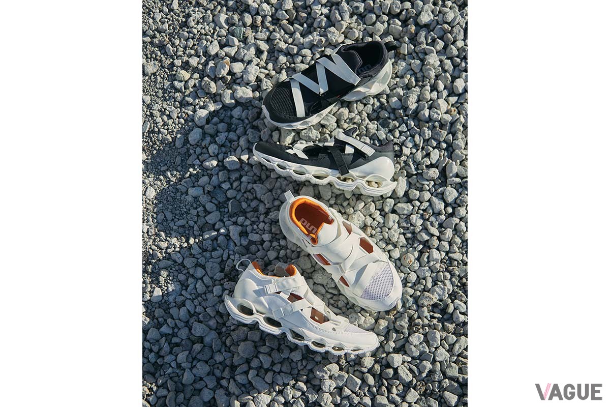 WAVE PROPHECY STRAP ・価格（消費税込）：1万8700円 ・カラー：01ブラック×ホワイト／02オフホワイト×キャメル ・サイズ：23.0 cm～28.0、29.0cm（ハーフサイズあり）