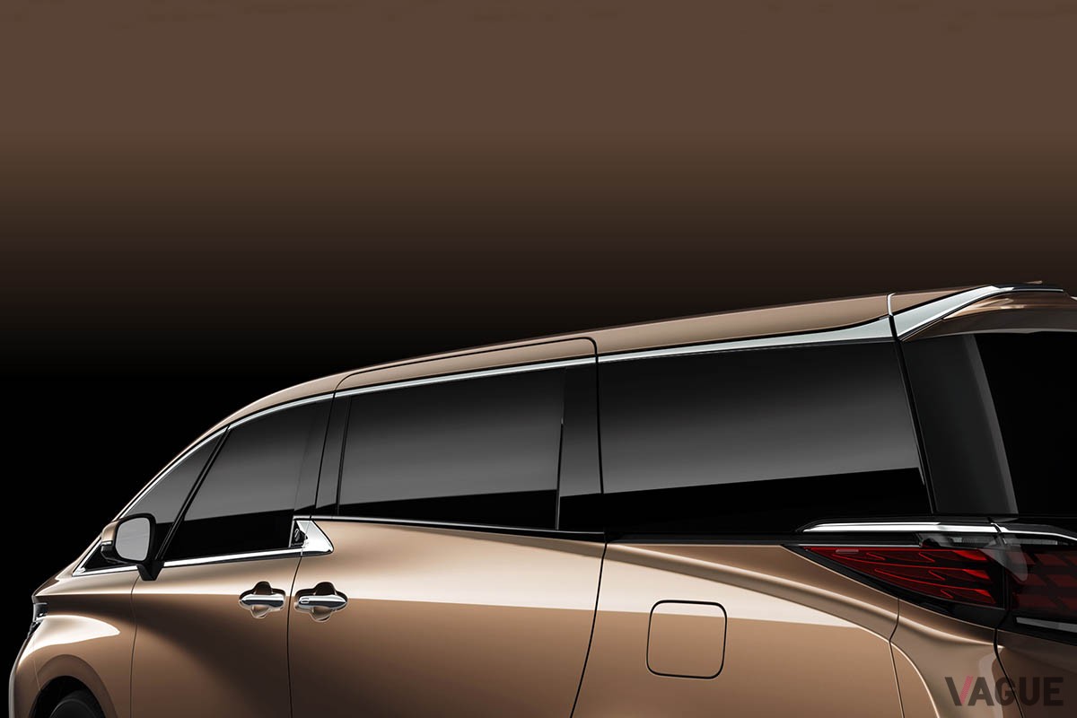 ボディサイドで地面を蹴り出すような力強さを感じさせるダイナミックな凹凸を表現したトヨタ新型「アルファード」と「ヴェルファイア」