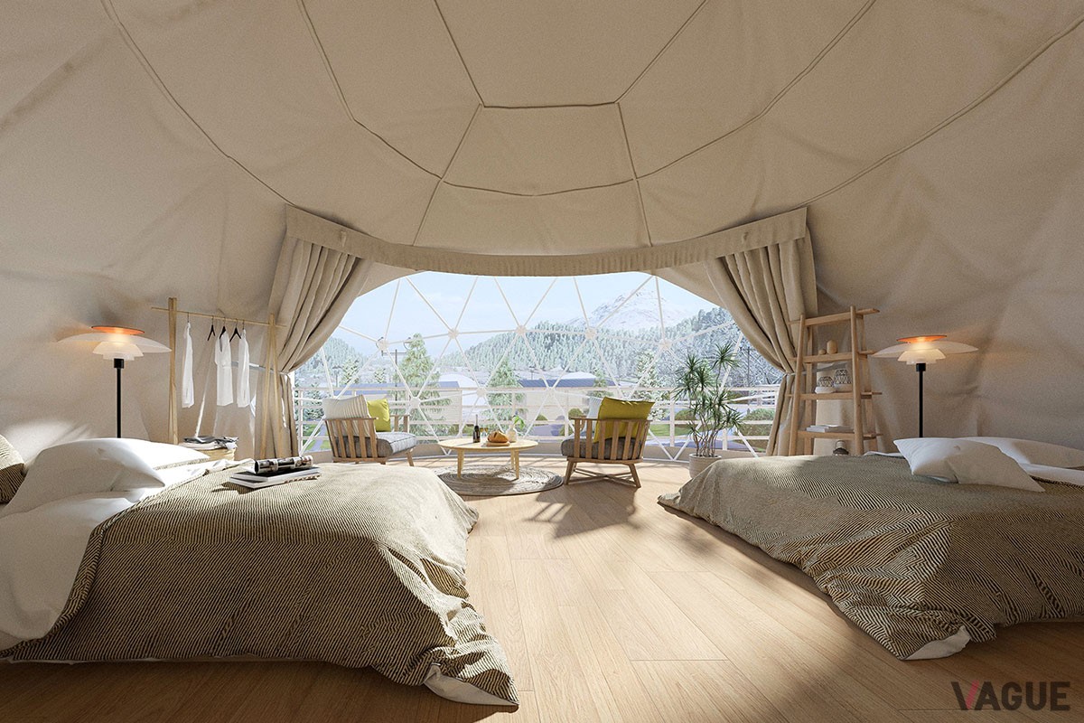 富士五湖での湖上アクティビティを満喫できる、都心からクルマで約90分の山梨県富士河口湖町に誕生したグランピング施設「グランファーム富士河口湖」