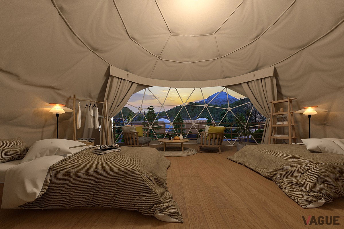 富士五湖での湖上アクティビティを満喫できる、都心からクルマで約90分の山梨県富士河口湖町に誕生したグランピング施設「グランファーム富士河口湖」