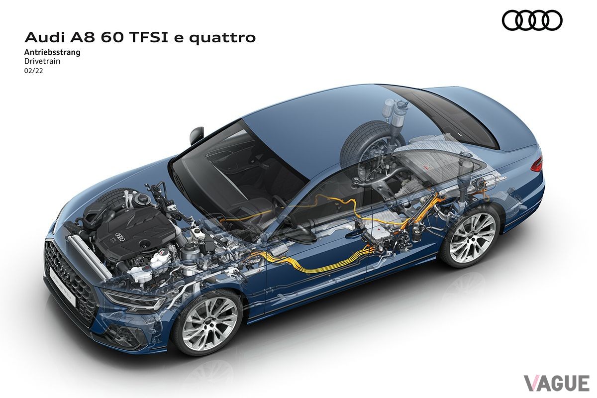 日本市場に導入されたアウディ新型「A8 60TFSIeクワトロ」の透視図