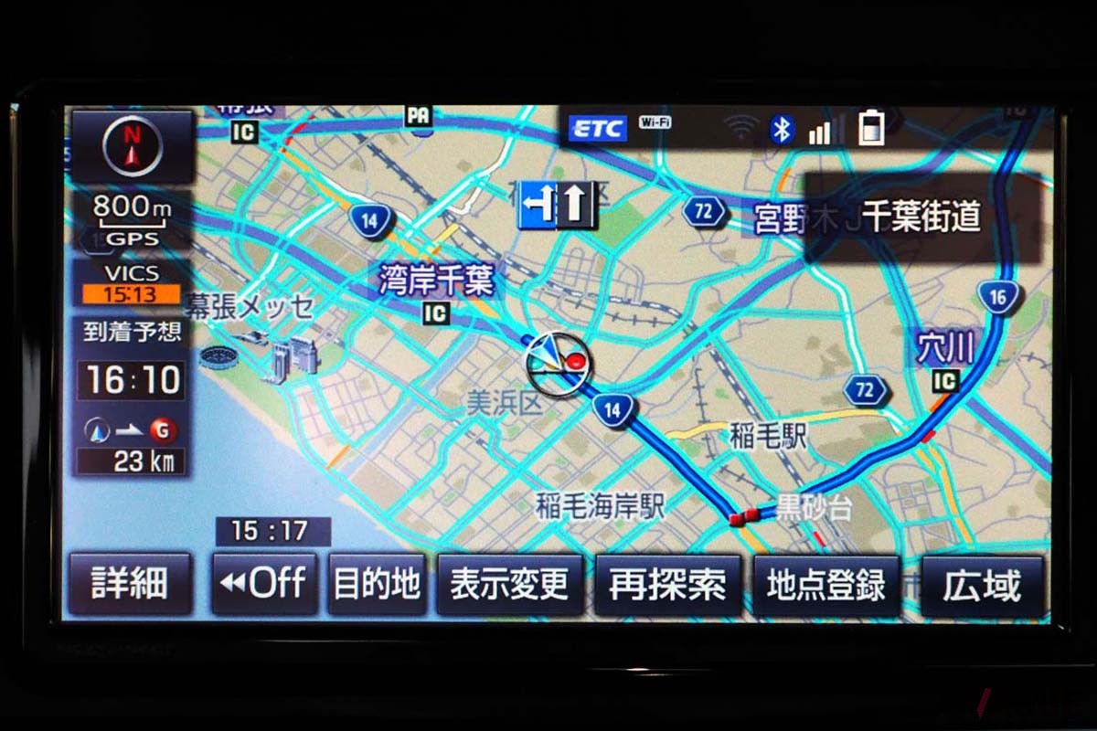 北を上にするノースアップでの表示。スケールは広域で使った方が使いやすい