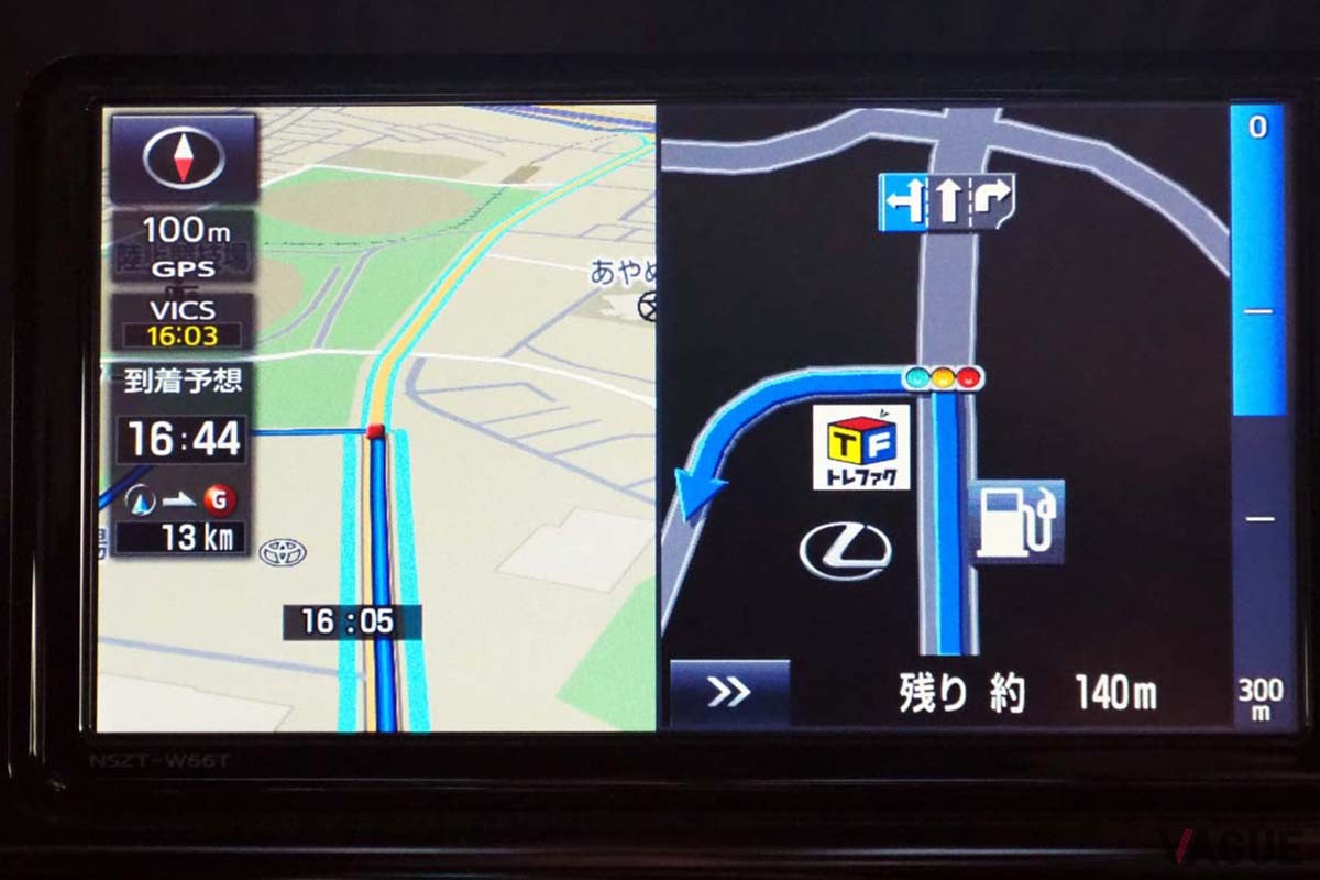 3Dによる俯瞰で表示した例。水平方向の道路が細く描かれるため、情報として見落とししやすい