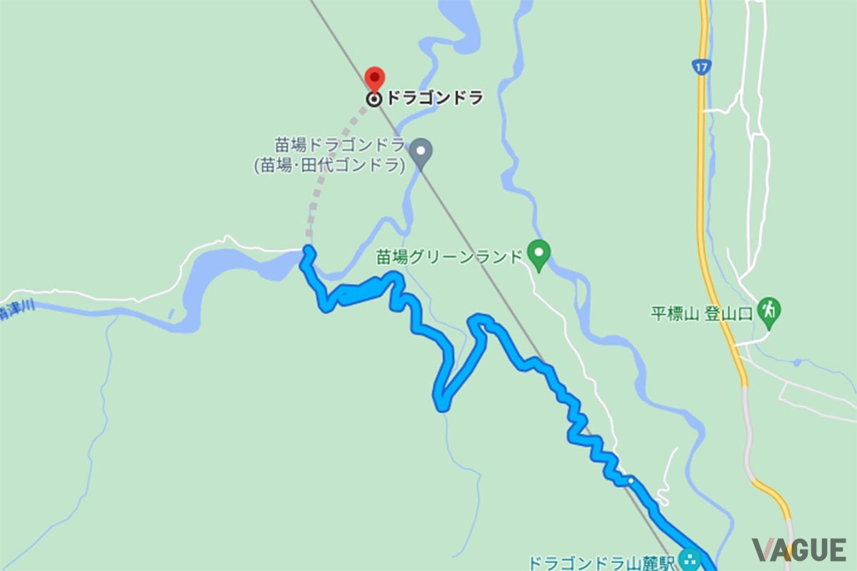 Googleマップで苗場スキー場の「ドラゴンドラ」を検索してルート探索すると、山麓駅ではなくゴンドラの中間地点にルート案内されるので注意が必要だ