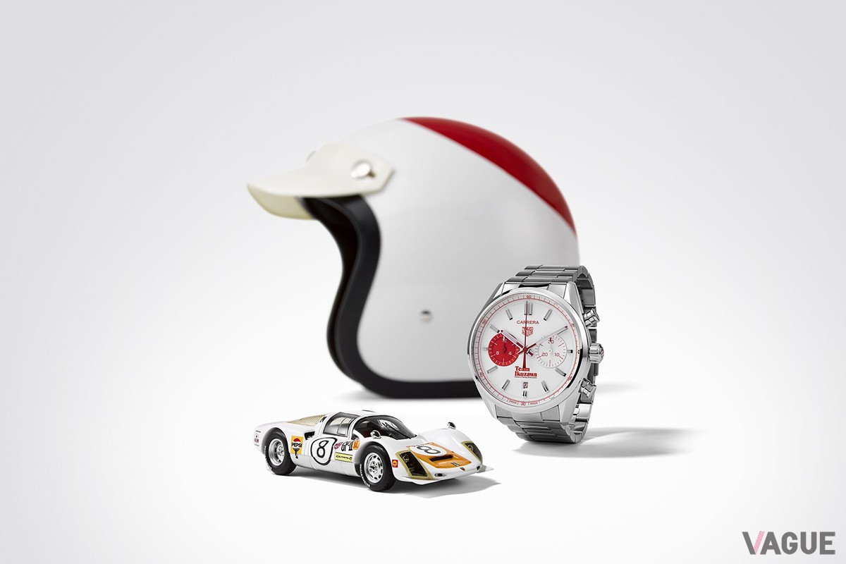 丹頂鶴があしらわれた赤と白のリバリーはファミリーの象徴。コラボモデルにもこの配色をあしらう