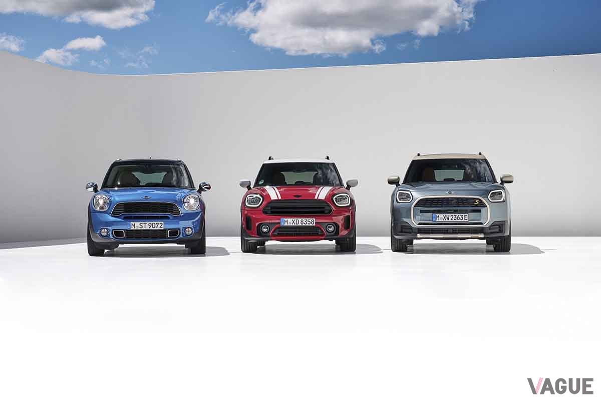 歴代「ミニ・カントリーマン」。左から初代、2代目、3代目の新型