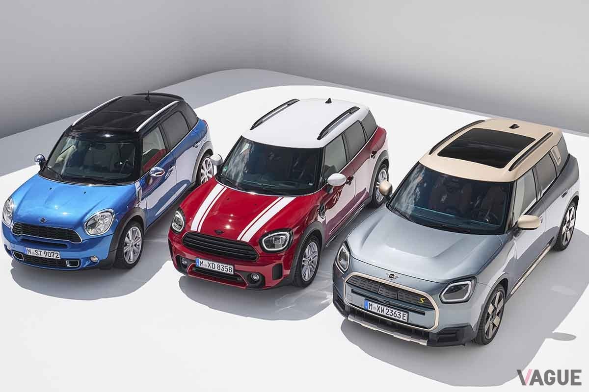 歴代「ミニ・カントリーマン」。左から初代、2代目、3代目の新型