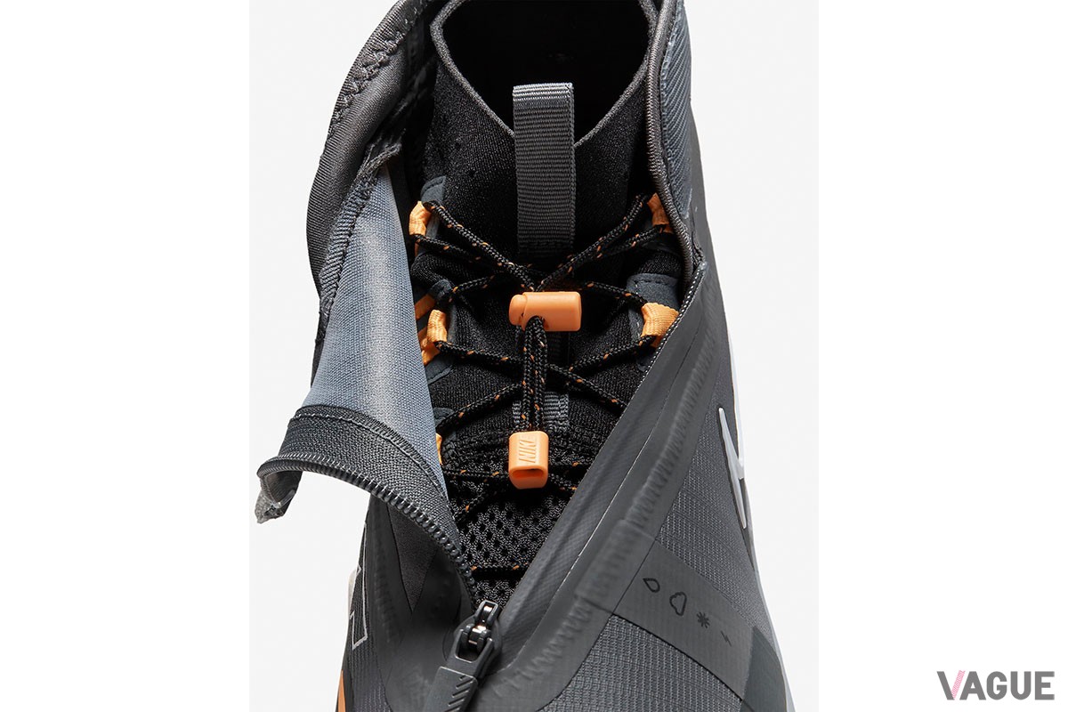 シューレース部を覆うアッパーデザインにより、靴内部への雨水の浸入をしっかり防ぐナイキの新作ゴルフシューズ「エア ズーム インフィニティ ツアー ネクスト％ シールド」