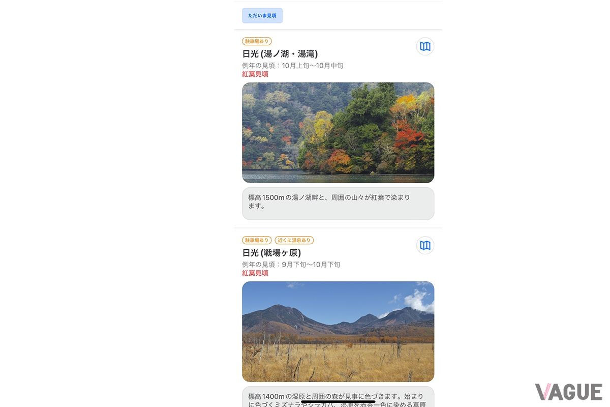 Yahoo！マップの「紅葉マップ2023」。全国各地の紅葉の名所を紹介、ルート探索もおこなう