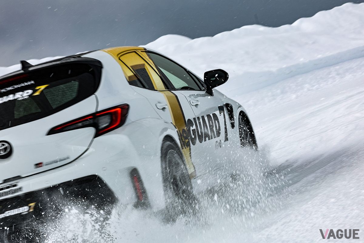 試走会ではトヨタ「GRカローラ モリゾウエディション」も用意。ヨコハマの最新スタッドレスタイヤ「アイスガードセブン」を装着して圧雪路を走った