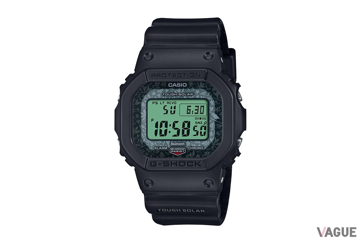 ダーウィンフィンチとその生息地の一つであるスカレシアの森がモチーフの「GW-B5600CD-1A3」