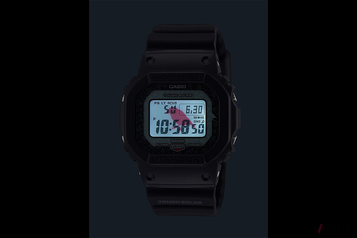 ダーウィンフィンチがライト点灯時に浮かび上がる「GW-B5600CD-1A3」