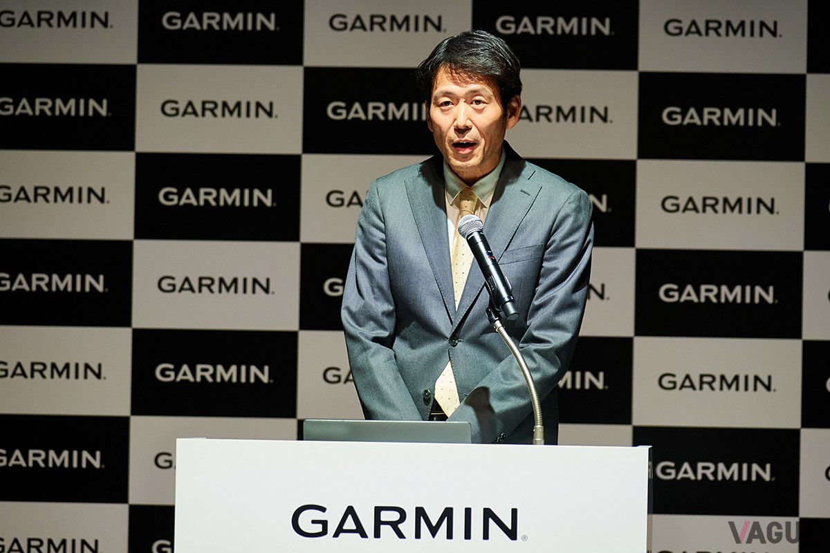 11月15日開催のプレスカンファレンス登壇中のガーミンジャパン代表取締役 岩田元樹氏