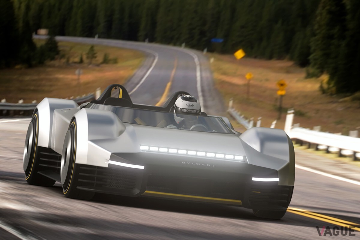 コンセプトカーとして発表された“ブルガリ アルミニウム ビジョン グランツーリスモ”。　Gran Turismo 7: © 2023 Sony Interactive Entertainment Inc. Developed by Polyphony Digital Inc.