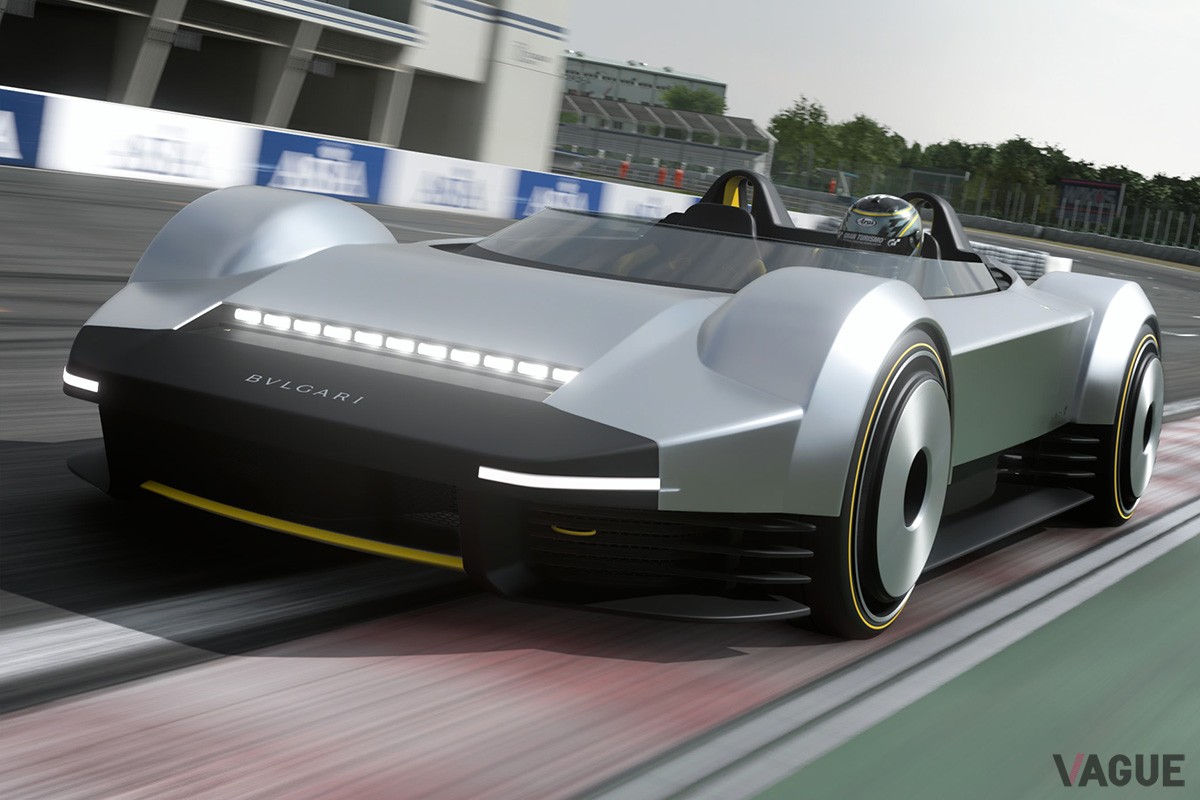 コンセプトカーとして発表された“ブルガリ アルミニウム ビジョン グランツーリスモ”。　Gran Turismo 7: © 2023 Sony Interactive Entertainment Inc. Developed by Polyphony Digital Inc.
