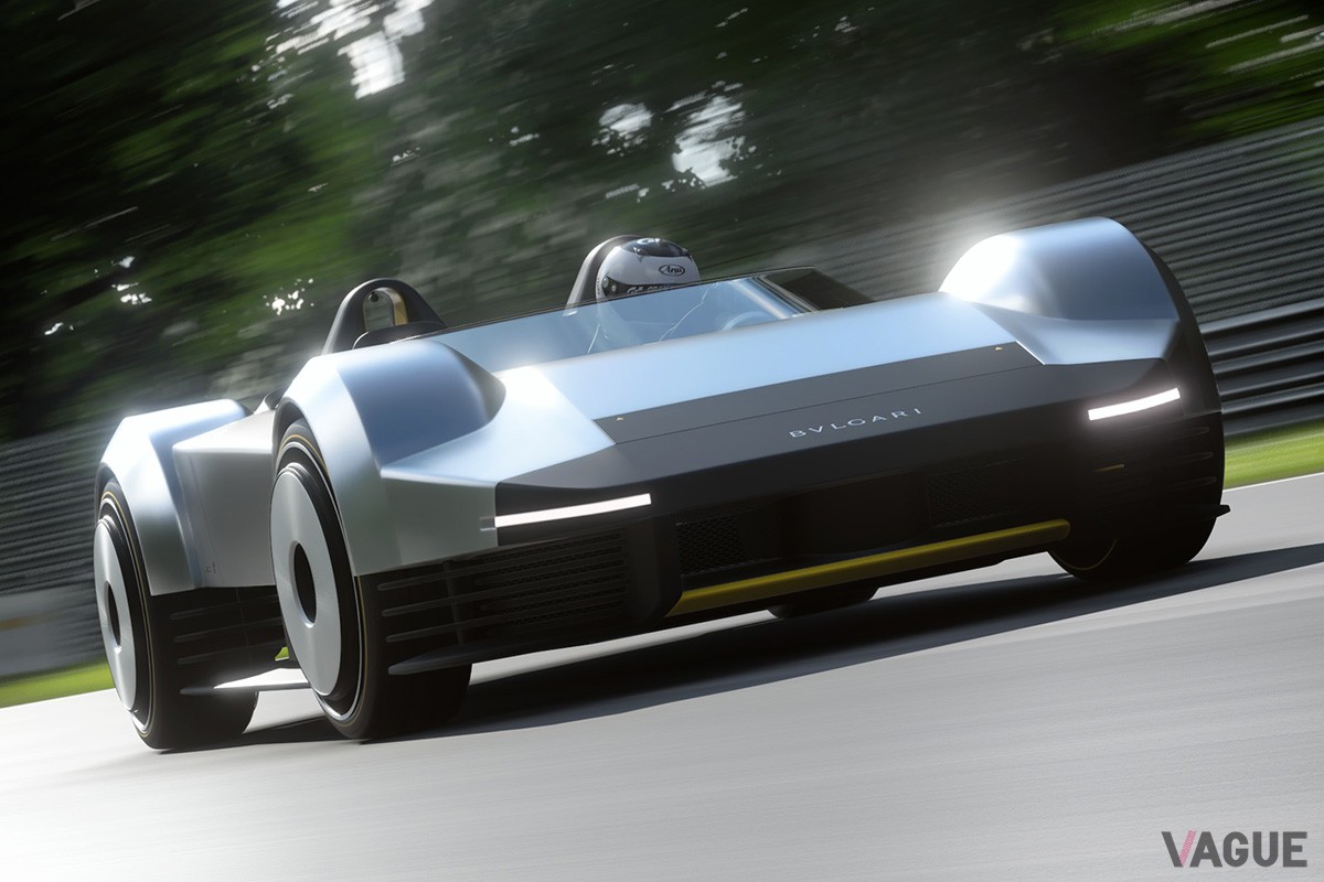 コンセプトカーとして発表された“ブルガリ アルミニウム ビジョン グランツーリスモ”。　Gran Turismo 7: © 2023 Sony Interactive Entertainment Inc. Developed by Polyphony Digital Inc.