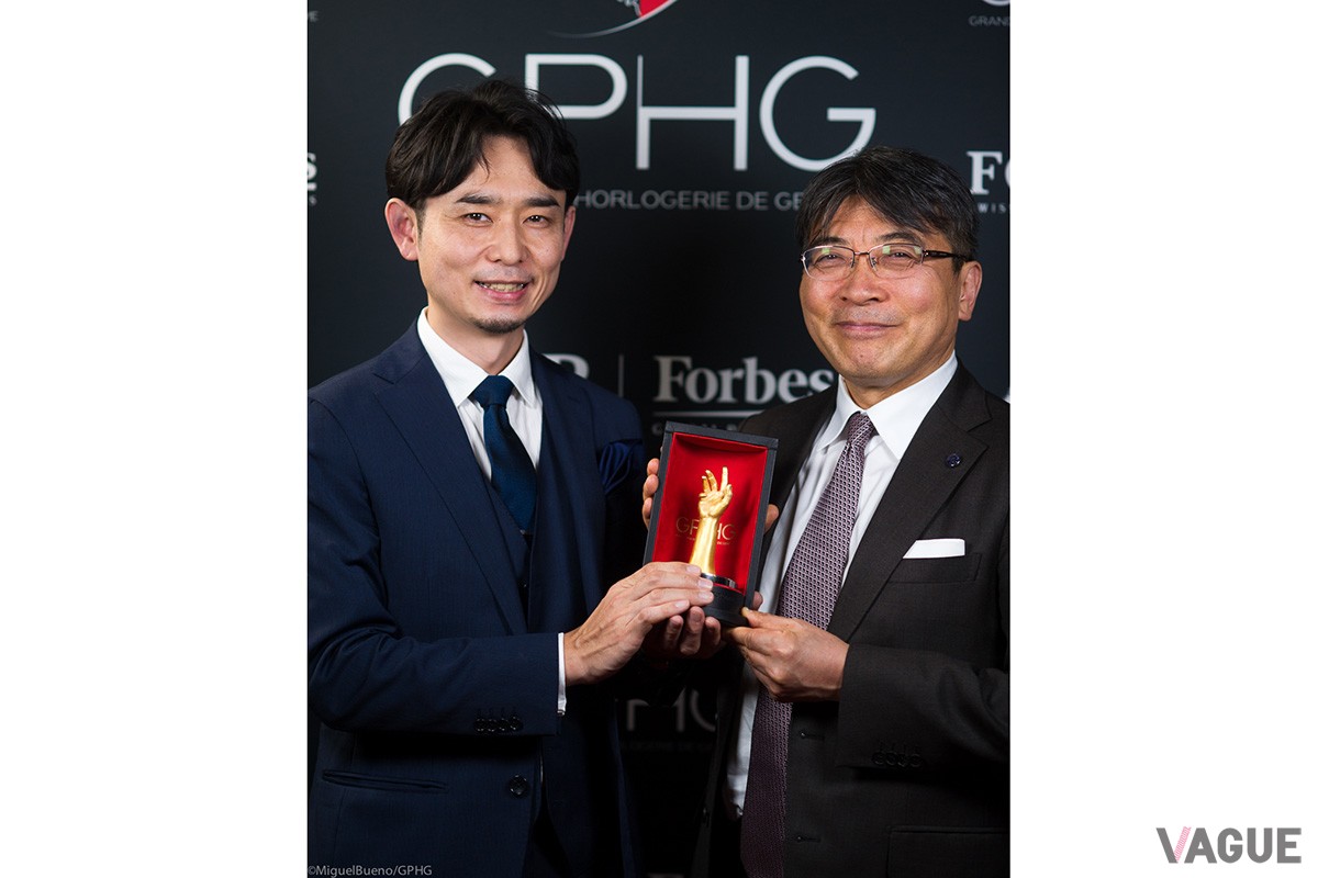 セイコーウオッチ株式会社　代表取締役社長　内藤 昭男氏（右）と 「グランドセイコー Kodo」のムーブメント設計者 川内谷 卓磨氏（左）