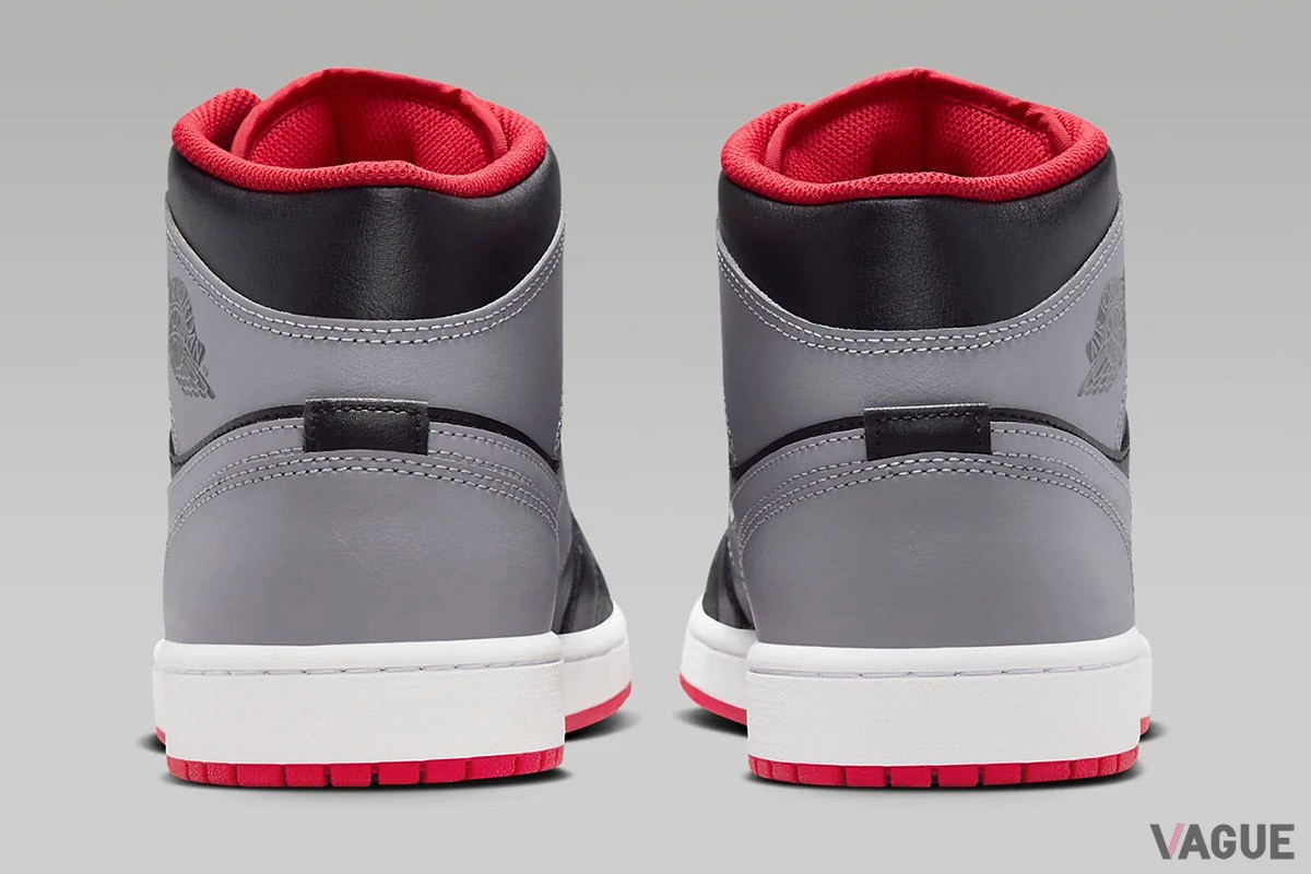 「エア ジョーダン 1 MID」のニューカラーは、ブラックとセメントグレーのカラーブロックにレッドのアクセントが効いた個性派