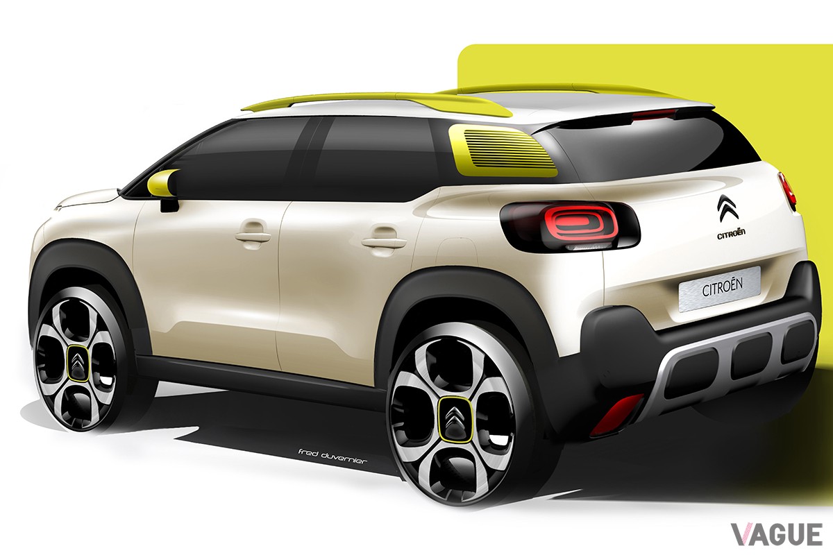 2019年に日本に上陸した、マイナーチェンジ前のシトロエン「C3エアクロスSUV」のデザインスケッチ
