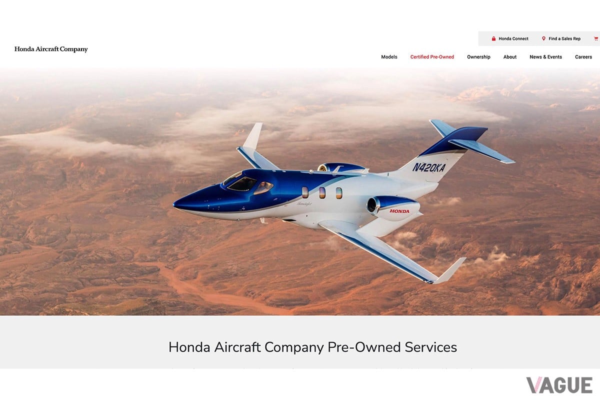 ホンダ エアクラフトのホームページに掲載されている認定中古機のページ（C）Honda Aircraft Company