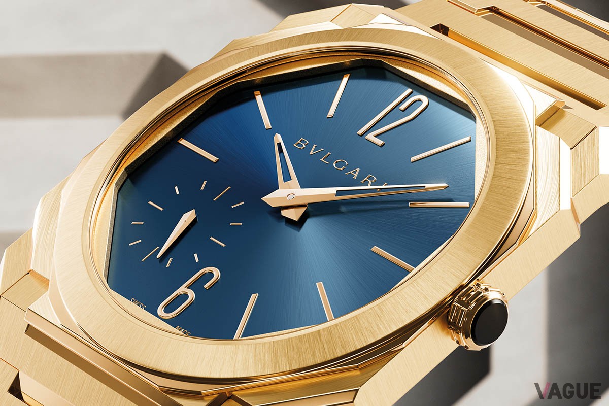 ブルガリを象徴する深いブルーのサンレイダイヤルにゴールドを合わせた豪奢な「イエローダイヤル」。発売は2024年6月予定