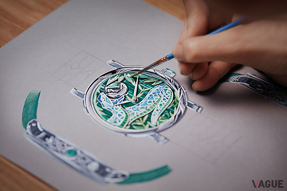 背景に描かれた竹林は合計367個のピースからなるもの。4種類の木材と3色のわら、2種類の羊皮紙が使用されている