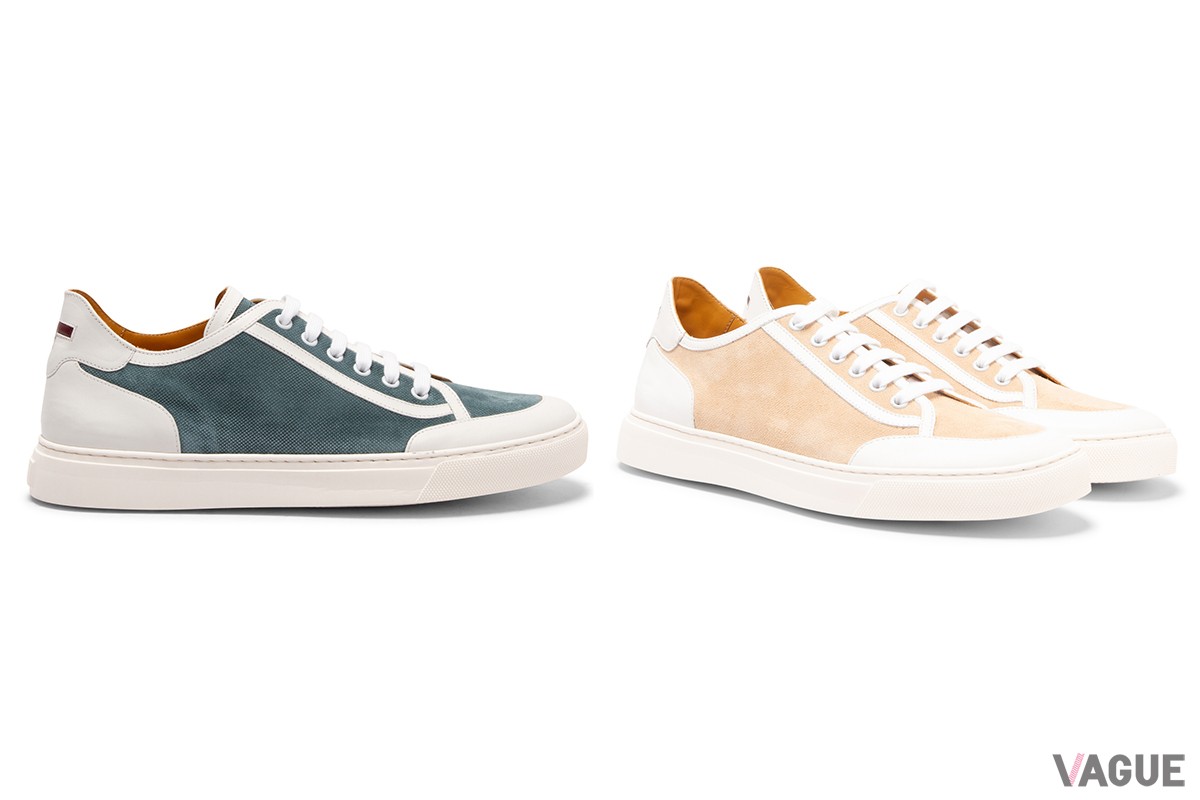 「Men’s Canvas Suede Calf Sneakers」はグリーンブルーとベージュの2色展開。