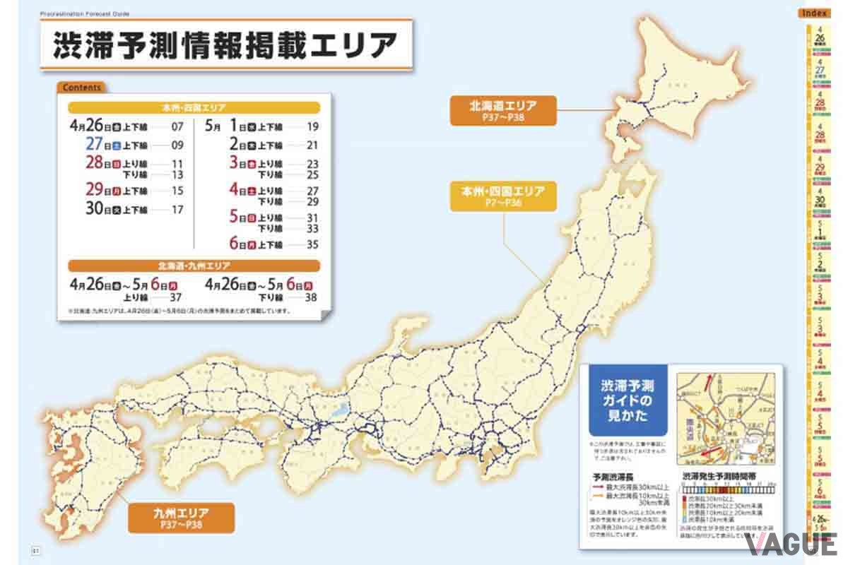 NEXCO各社では2024年GWの渋滞予測を発表している。ドライブに出かけるならそれを見て渋滞を避けたいところだ（写真はNEXCO中日本の渋滞予測ガイド）
