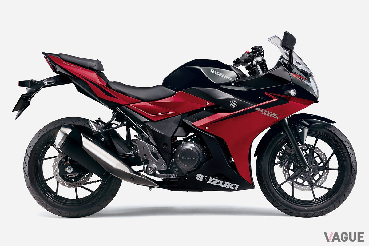 LEDヘッドランプを新たに採用し、より精悍な顔つきとなったスズキのフルカウルスポーツバイク「GSX250R」