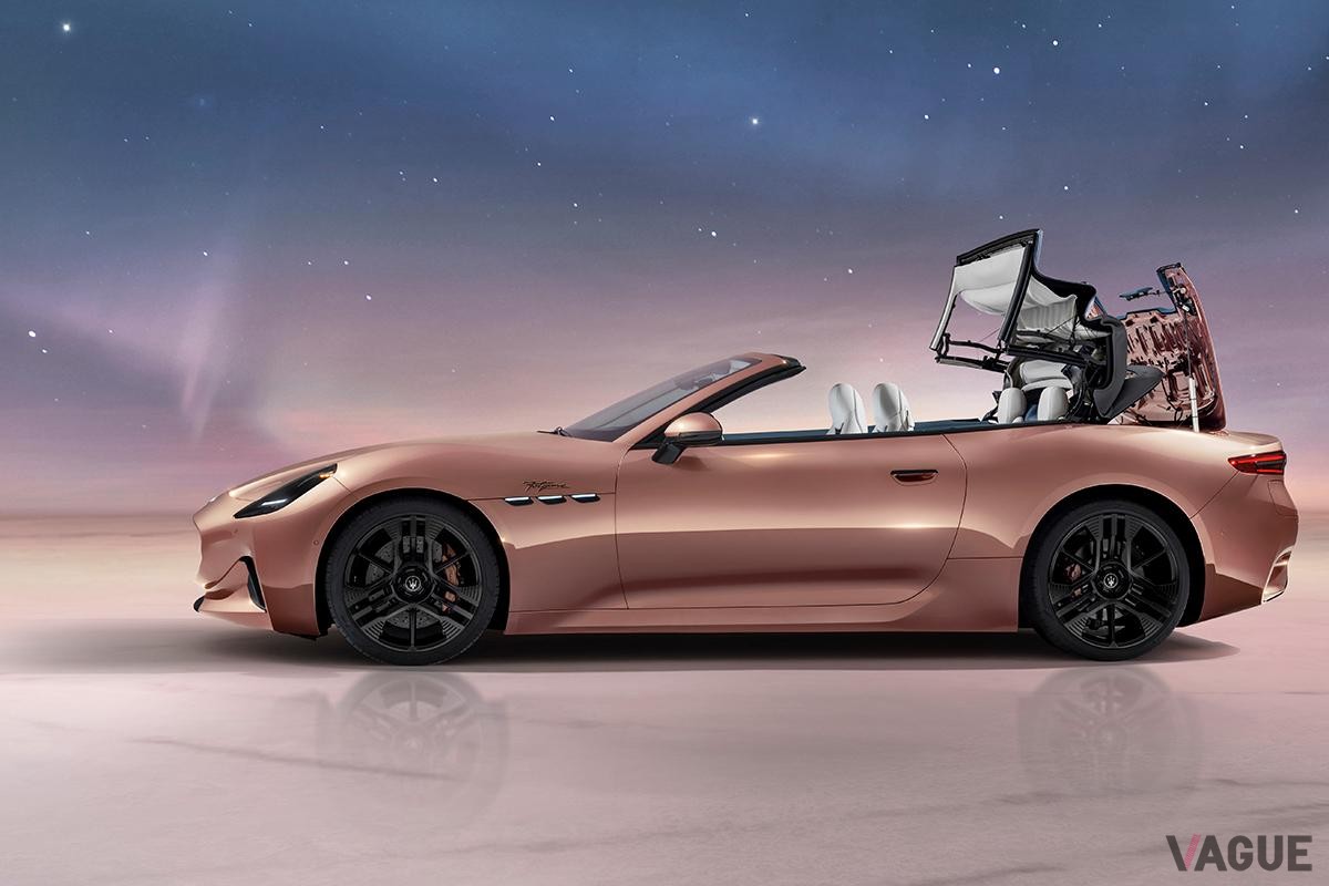 2024年4月に初公開されたマセラティ新型「グランカブリオ・フォルゴレ」。「グラントゥーリズモ･フォルゴレ」、「グレカーレ･フォルゴレ」に次ぐマセラティのBEV第3弾だ