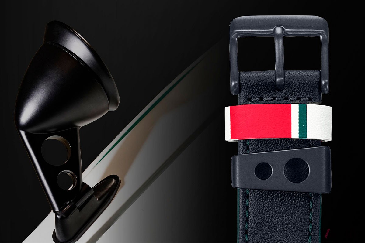 ボディカラーとフェンダーミラーの支柱デザインを取り入れた2つの遊環