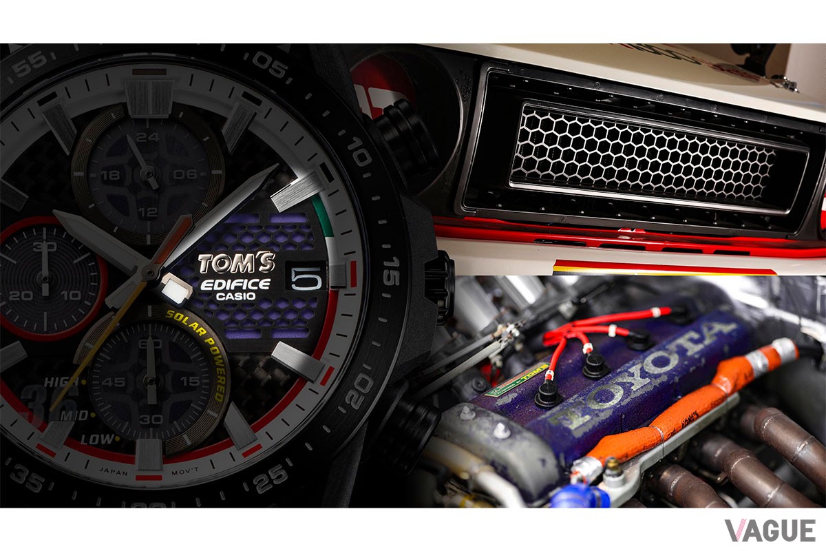 トムスとエディフィスのダブルネームのロゴが配される3時位置のハニカムメッシュは、フロントグリルと 3K-Rエンジンを表現したもの